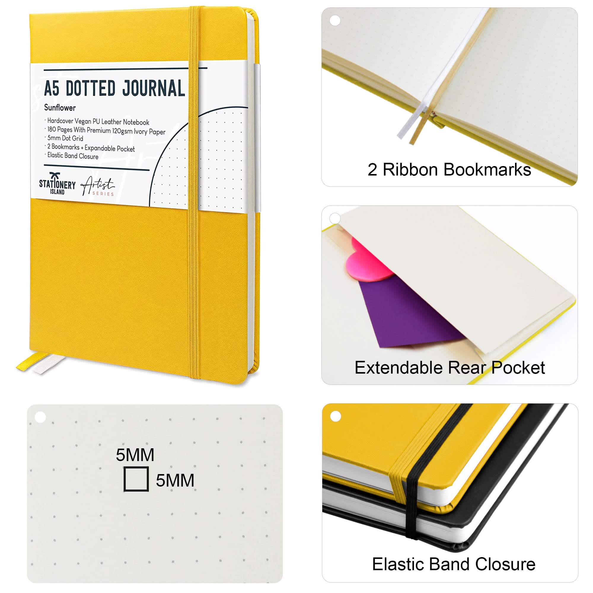 STATIONERY ISLAND Bullet Dotted Journal A5, Hardcover Dotted Notebook, Thick 120gsm Paper 180 Pages Journal Notebook