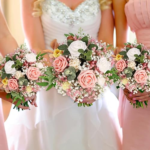 Miniatura 138 de N&T NIETING Babys Breath - Flores artificiales blancas, 10 ramos de gypsophila falsas de tacto real, arreglo de aliento de bebés para bodas