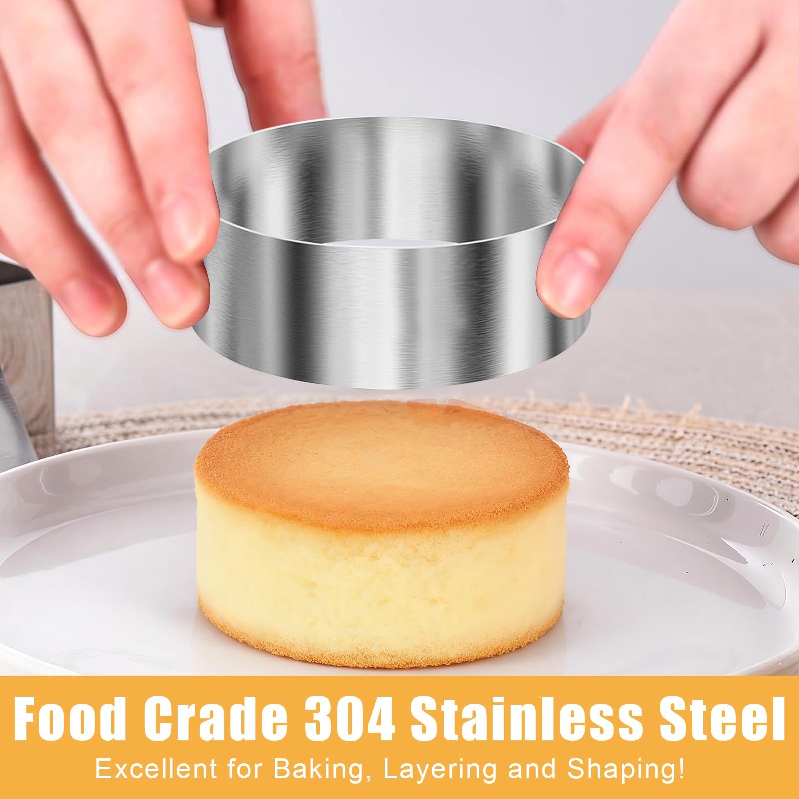 6 anelli per hamburger Ø 10 cm – 10 x 4 x 0,1 cm in acciaio inox, anelli da dessert e set di anelli per cuocere, cucinare, dessert, mousse, dolci, mini torte, muffin