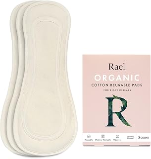 Rael Reusable Pads, Organic Cotton Cover - Postpartum Essential, Incontinence Pads for Women, Bladder Leakage Pads, Thin Cloth Pads, Leak Free, Washable, Neutral Color, 3 Count (Large)