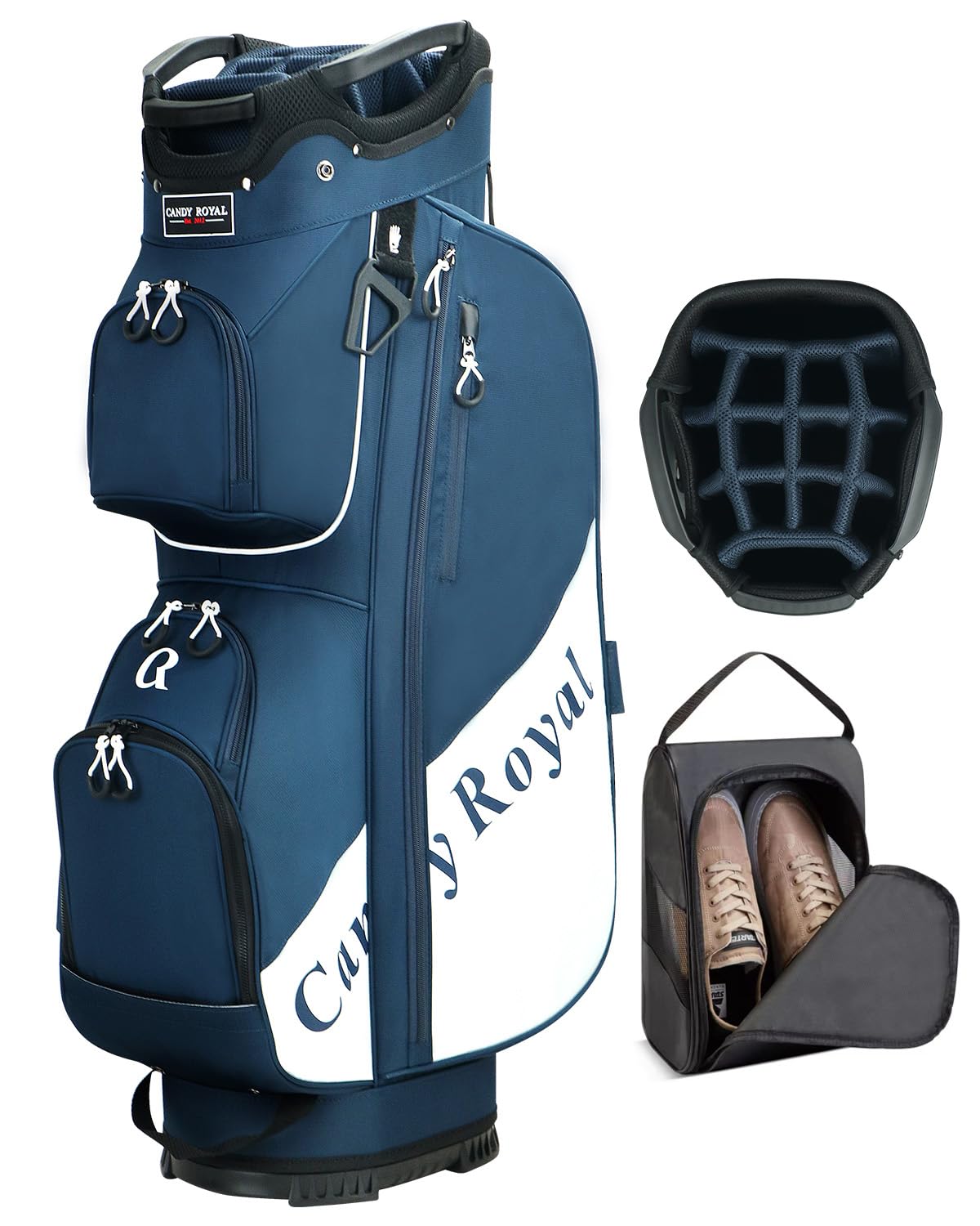 Golf Cart Bag: 14 Way Full Length Divider Top Lightweight Golf Bag with Cooler Handles Rain Cover and Golf Shoe Bag