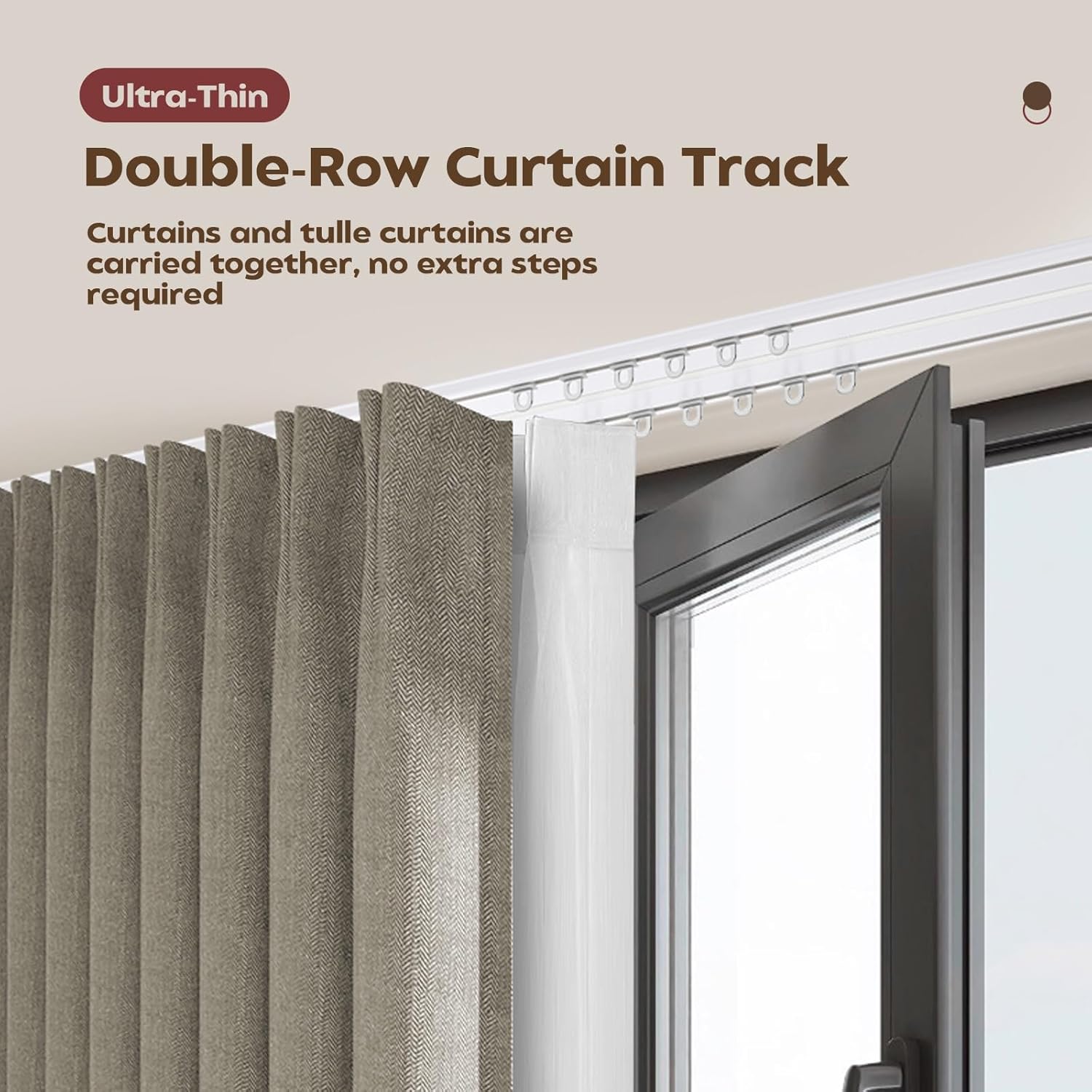 Ultra-Thin Silent Double Curtain Track, Aluminum Ceiling-Mounted Rod for Smooth Sliding, Conjoined Design, 150cm (4.92ft) - Perfect for Home Décor.