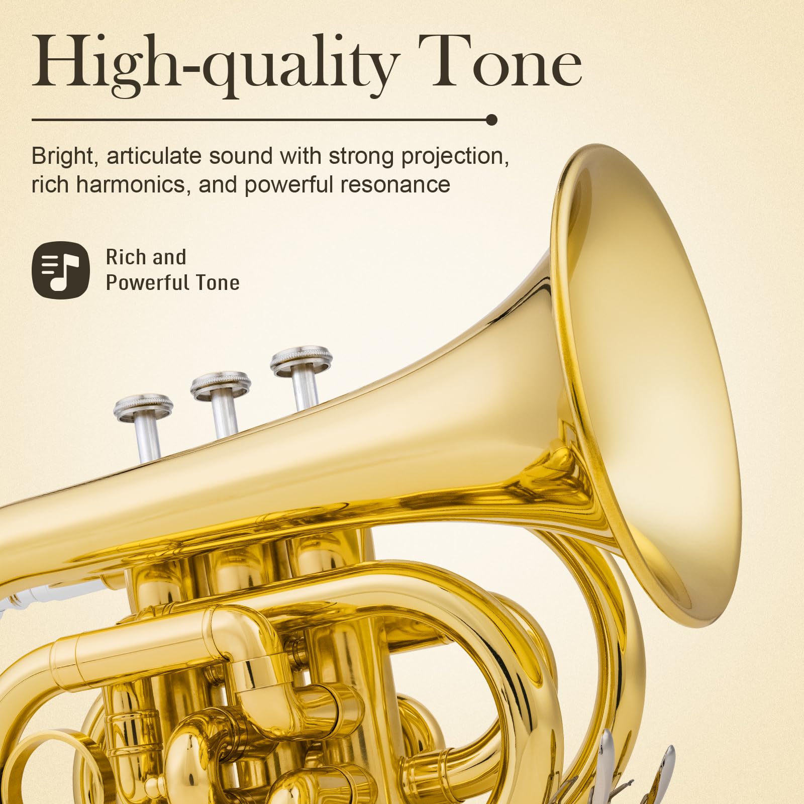 SONICAKE Trompette de Poche Sib Laiton Or, Kit Trompette Débutant Complet avec Embouchure 7C, Étui Rigide, Gants QPT-01