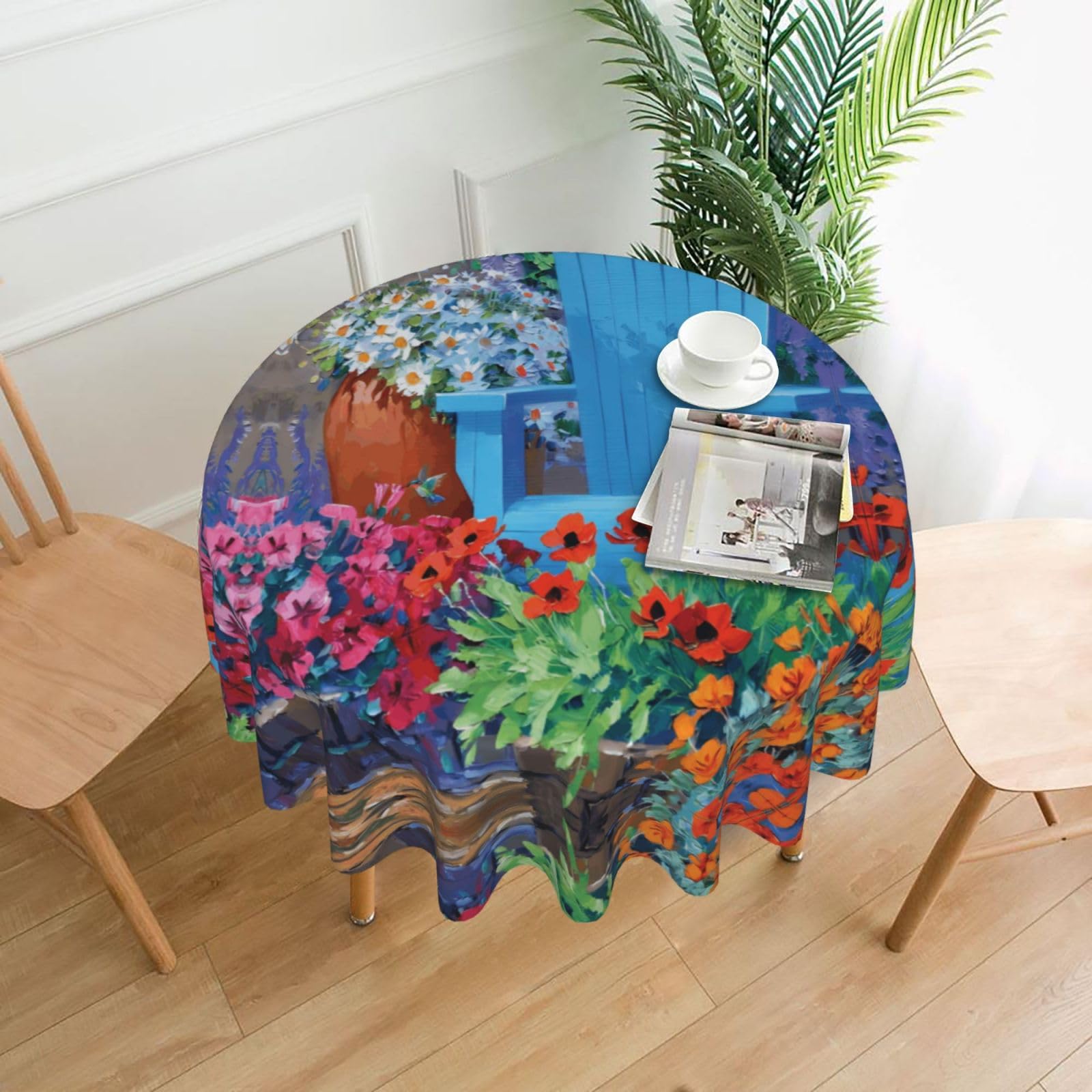 hhxvcv Garden Flower Round Tablecloth – Dining Table Cover