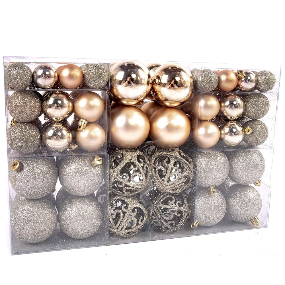 Bakaji Confezione 100 Palline Di Natale Diametro 3/4/6 cm Addobbi e Decorazioni Per Albero Di Natale (Champagne)