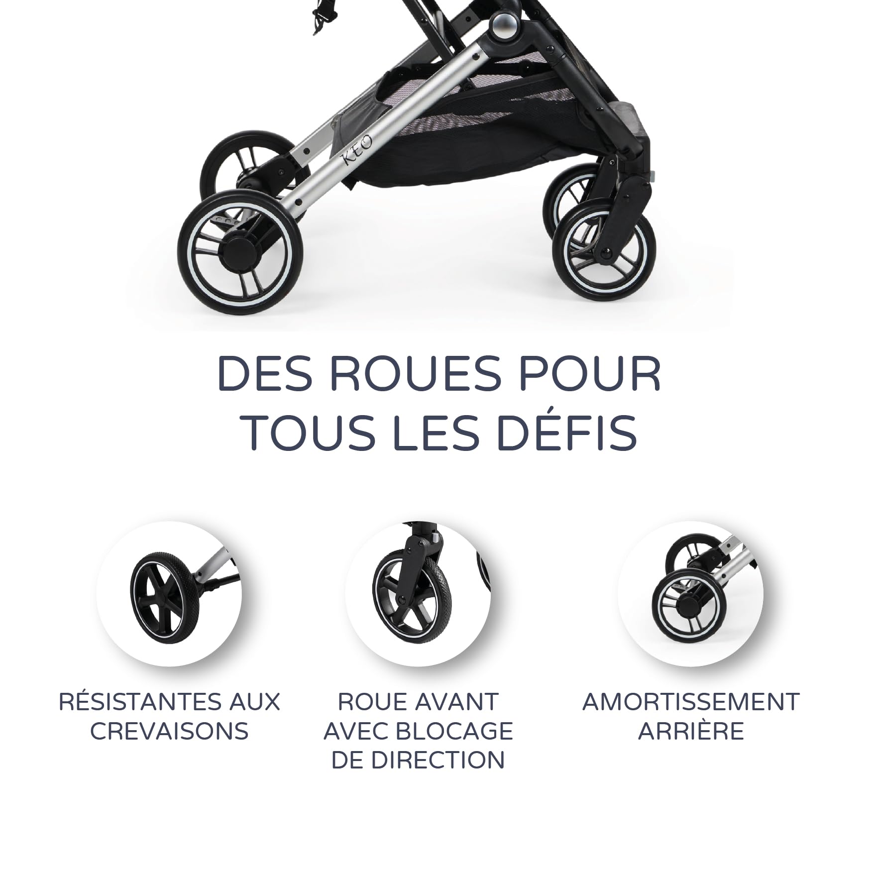 Poussette légère 22 kg Capote extensible Pliage livre Ultralégère compacte Grandes roues Gris Noir