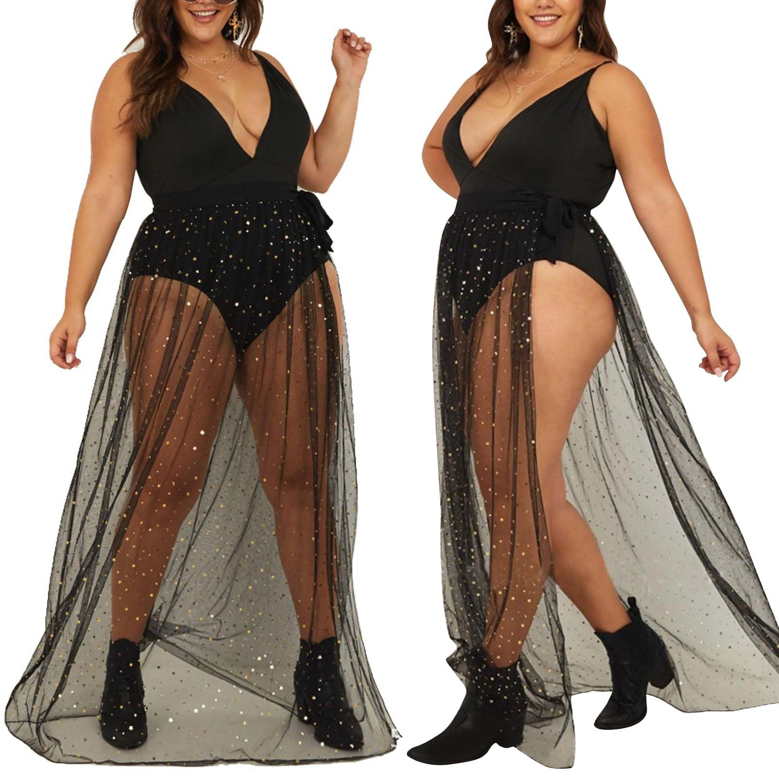 Mikihat Falda Transparente Larga Festival, Pareo Negro Mujer Largo, Falda Gótica Mujer M, Falda de Cosplay para Halloween, Navidad, Boda, Fiesta Nocturna, Cóctel