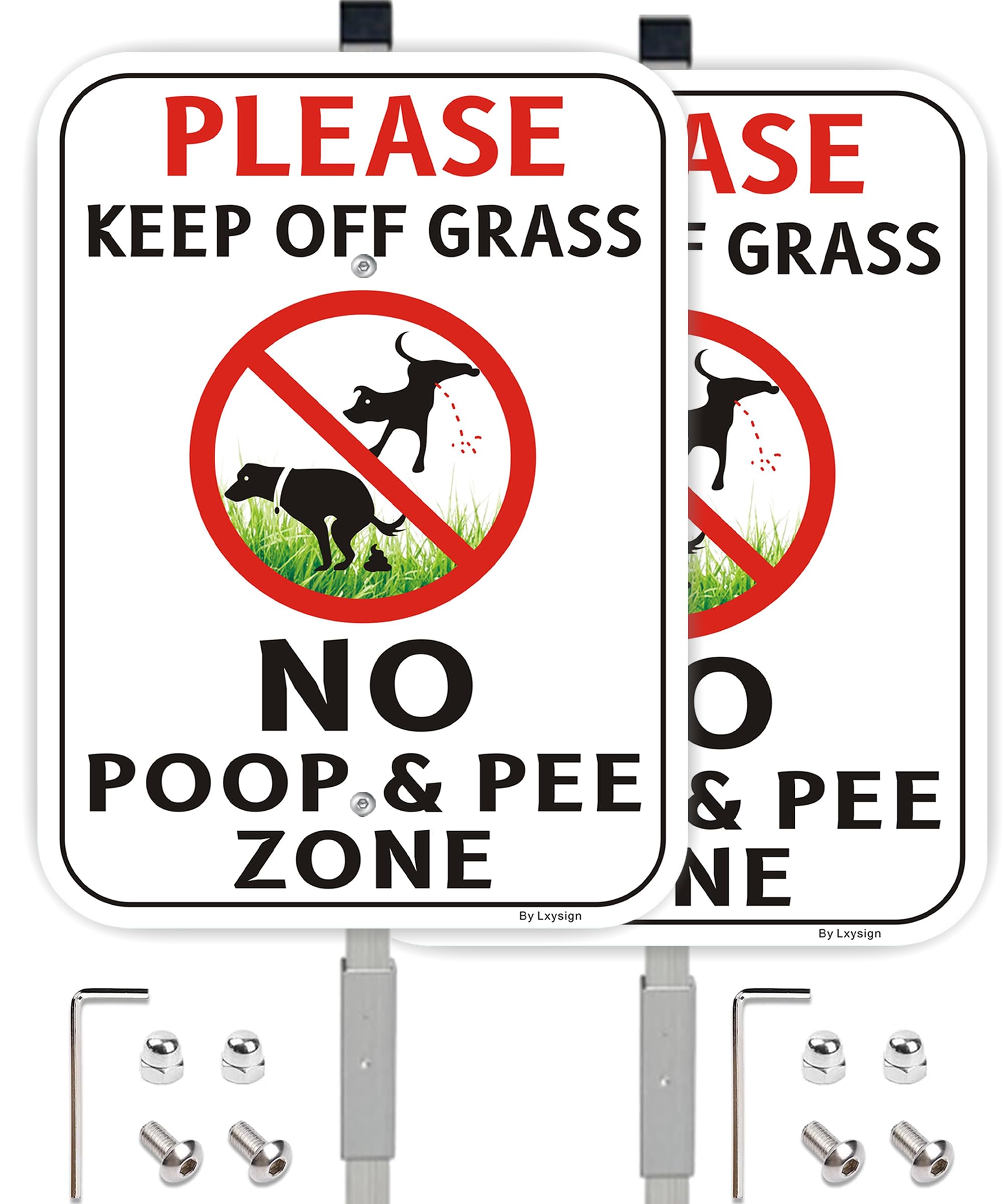 Photo 1 of (2 Pack) Large No Peeing and No Pooping Dog Sign for Yard/Lawn, With 36" Long Stake 14" x 10" Aluminum Alloy Sign, Please Be Respectful, Keep Off The Grass UV Protected & Waterproof, Outdoor Use