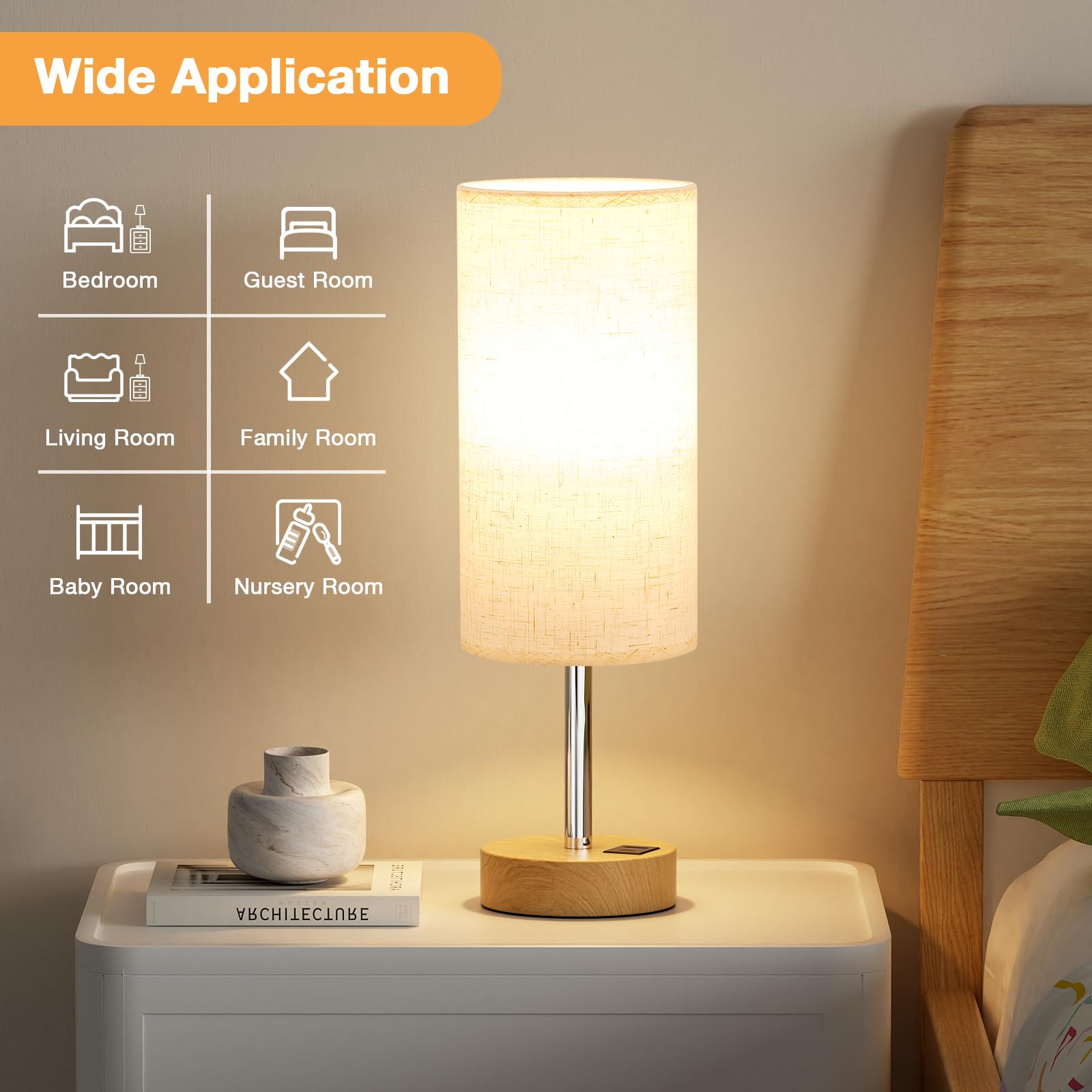 Aooshine Bedside Lamps, Table Lamp for Living Room Bedroom Touch Lamps Bedside with USB A+C Charging Ports - Image 3