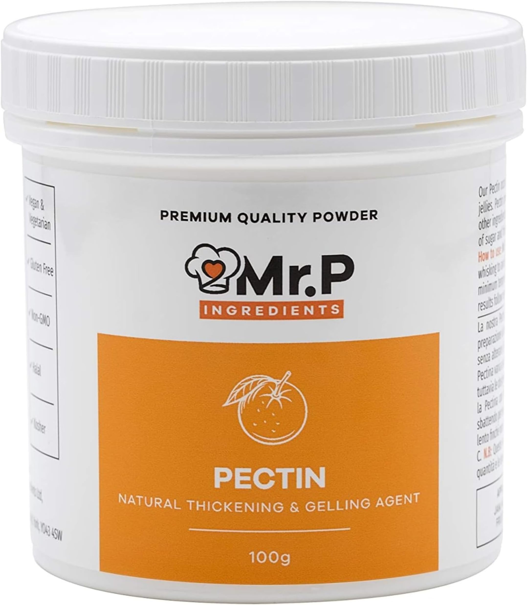 Mr.P Ingredients Pectin 100g NH Powder Ideal for Jams Marmalades Chutney Fruit Jellies Fruit Compote Gelling Agent Vegan Vegetarian Halal Kosher Gluten Free (Recyclable Pot)