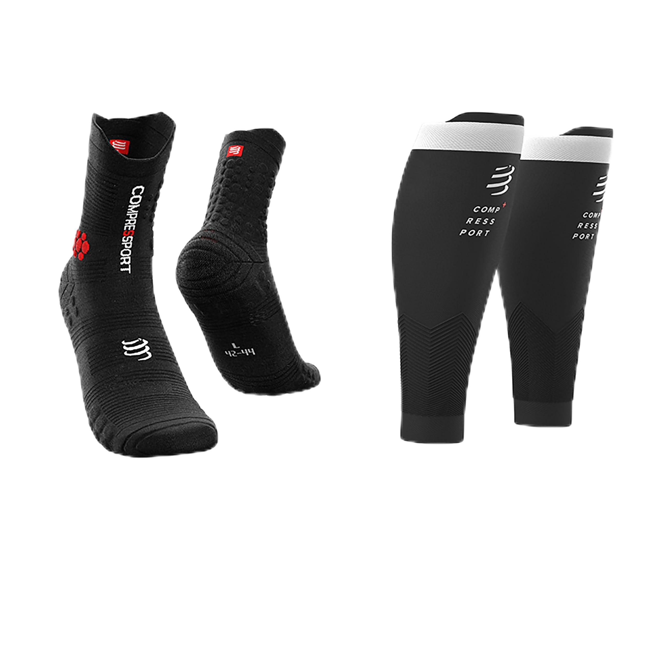 COMPRESSPORT Pack calzini da trail + maniche a compressione mollet 42-44