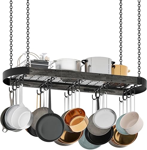 Miniatura 9 de Estante para ollas colgante de 31.7 pulgadas, estante para ollas que ahorra espacio para la cocina, estante para ollas y sartenes colgante en el