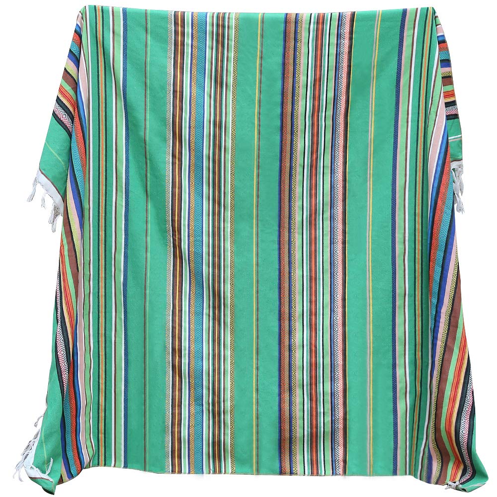 Eccbox Jacquard Green Large Mexican Serape Blanket With Assorted Bright Colors - Tablecloth For Wedding Party Decorations (Jacquard Green)