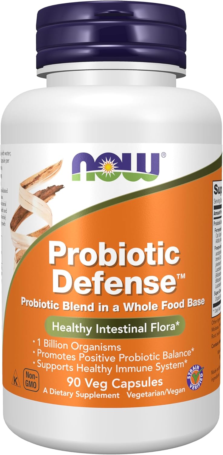 NOW Foods Supplements, Probiotic Defense, Probiotic Blend in a Whole Food Base with 1 Billion Organisms, 90 Veg Capsules
