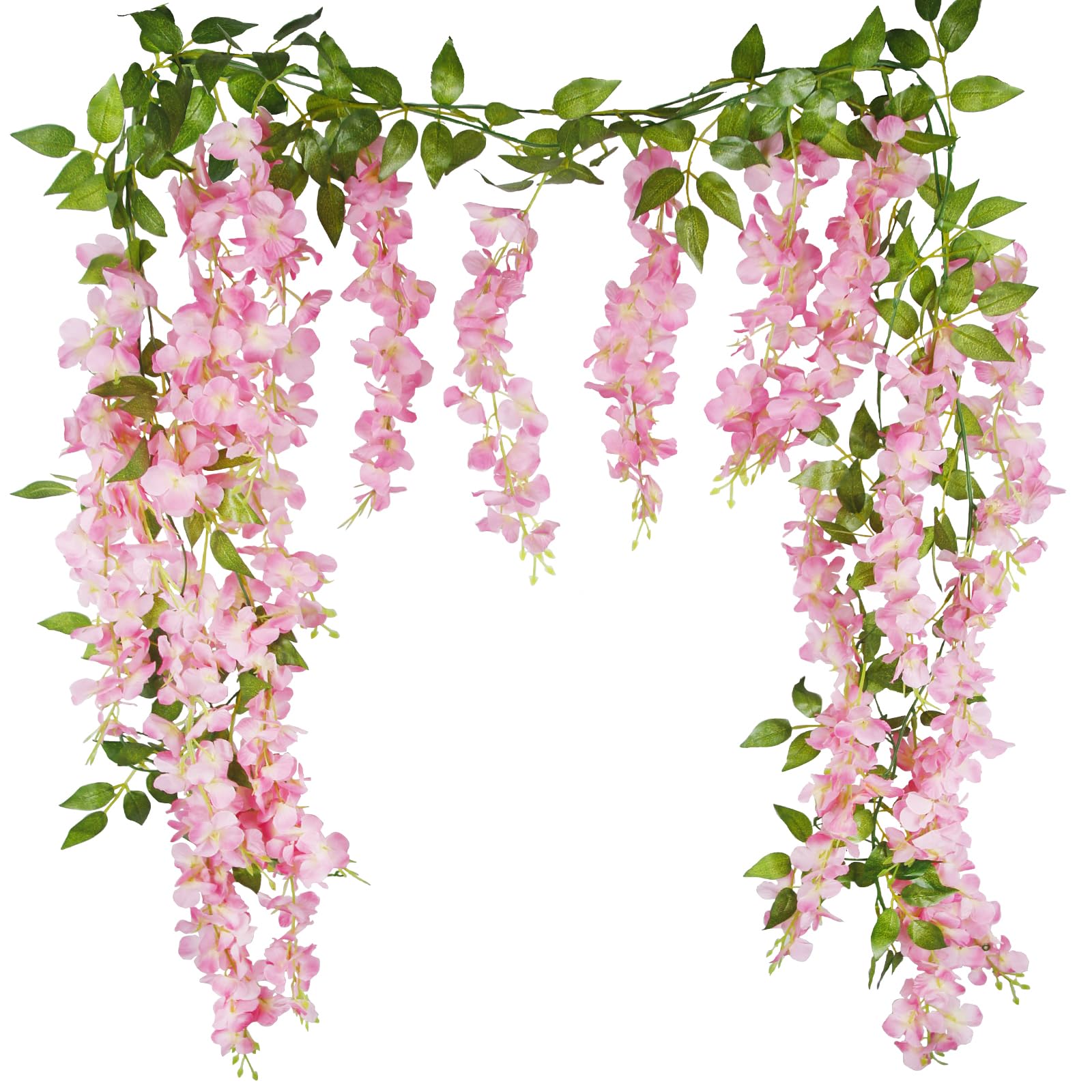 CEWUDA 2 Pcs Wisteria Hanging Flowers Wisteria Flowers Vine Garland Wedding Arch Decoration Pink Artificial Wisteria Vines Hanging Flower Vines Silk for Party Garden Home Table Backdrop 6 Feet