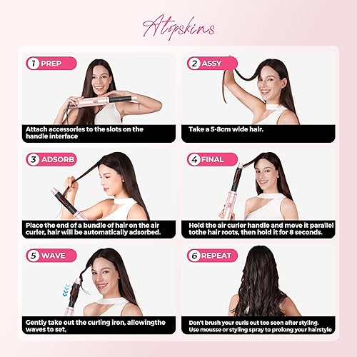 Vista 9 de Juego de cepillos para secador de pelo 5 en 1, moldeador de aire caliente desmontable, cepillo de secador, 3 ajustes de calor, estilizador