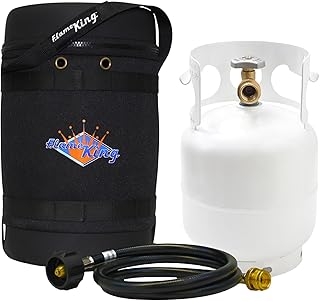 Flame King Gas Hauler Kit - Insulated Protective Carry Case, 5LB Propane Tank and Adapter Hose for Camping and Outdoor Adventures, Black/White