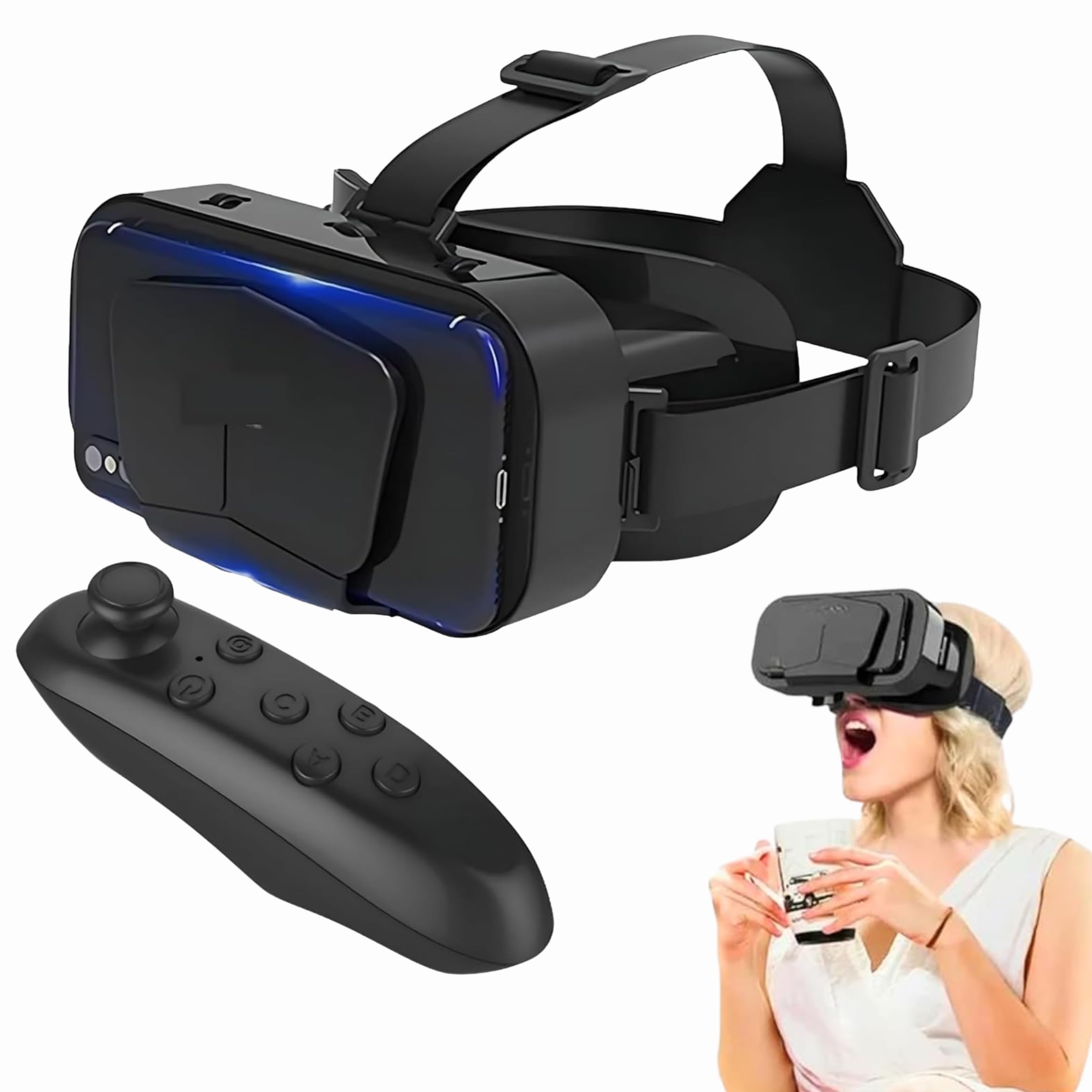 Drumstone (𝟏𝟎+𝟓 Years Warranty) Combo 3D VR Headset with Bluetooth Remote Virtual Reality Goggles for Movies, Games & 360° Videos Immersive Giant Screen Viewer Adjustable Design Gift for All Ages-picture-36