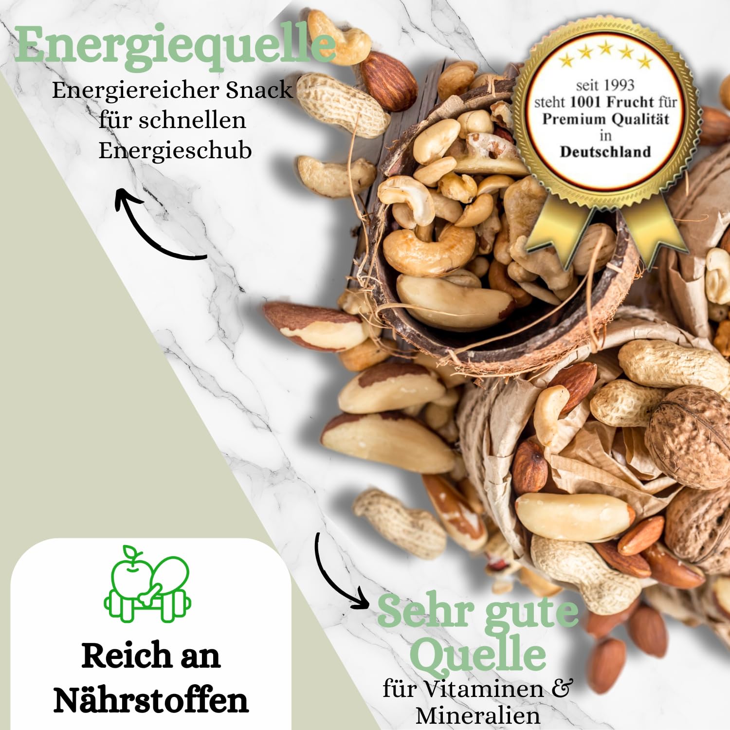 1001 Frucht Nussmischung Ohne Haselnüsse Naturbelassen 1kg I Ohne Rosinen & Sultaninen I Natürliche Mischung Ohne Zusätze