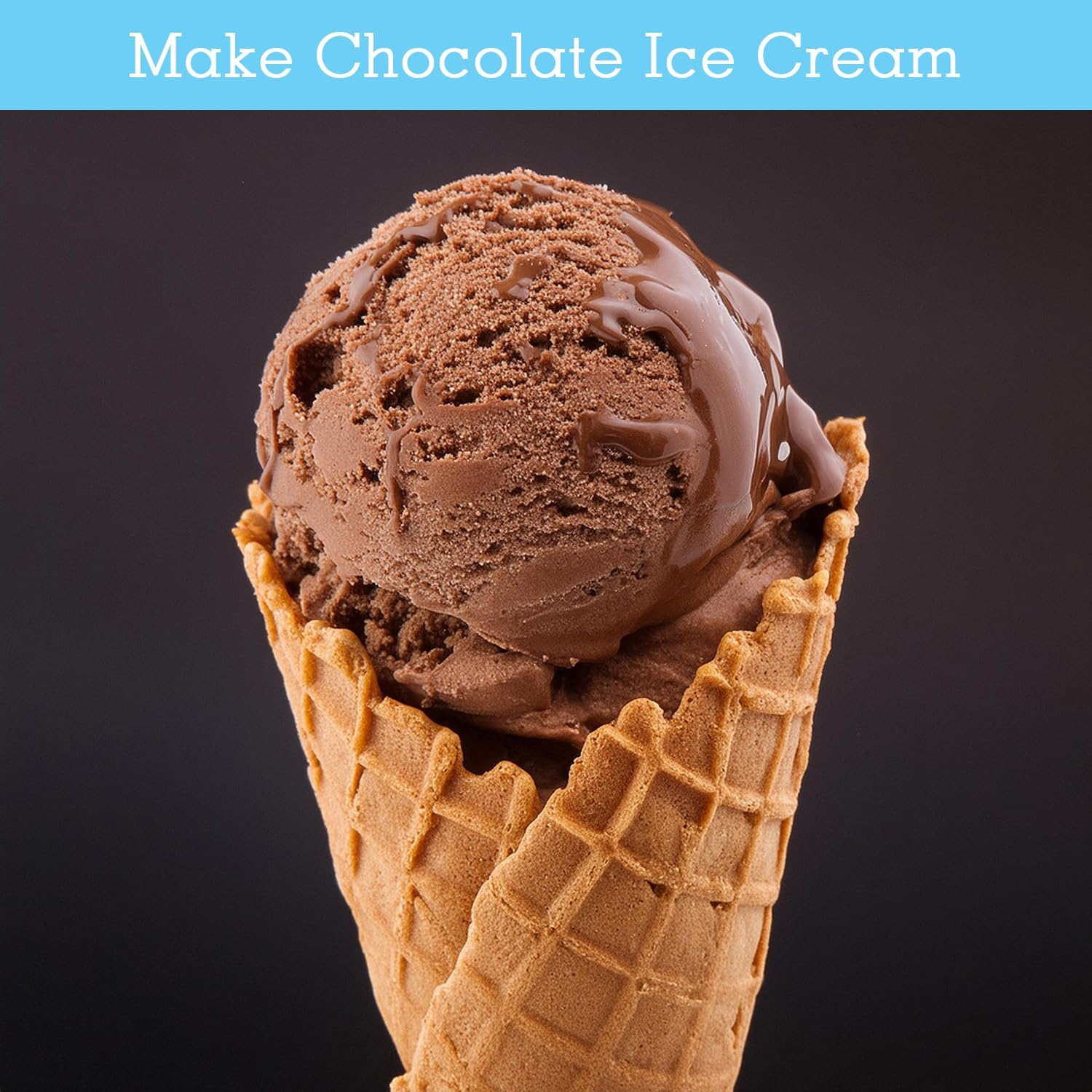Scoop of chocolate ice cream in a waffle cone