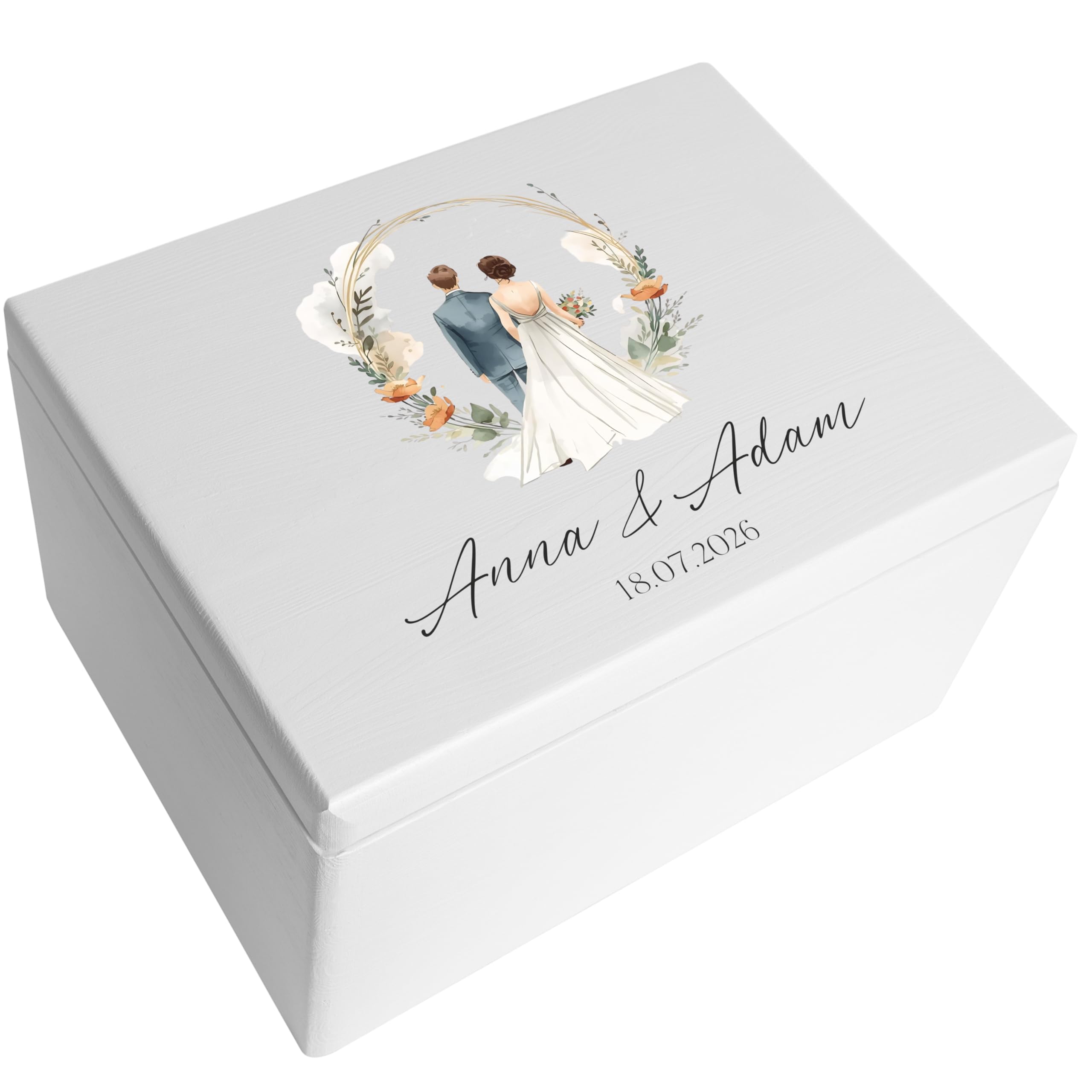 Creative DECO Personalizada Caja de Regalos Originales para los Novios Boda | Regalo Blanca | Caja Madera de Recuerdos Especiales | Parejas Aniversario Matrimonio | Motivo Pareja con Nombres Fecha