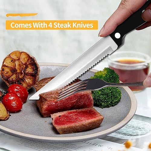 Miniatura 7 de ENLOY Juego de cubiertos de 24 piezas con cuchillos para carne, cubiertos de acero inoxidable, incluye cuchara tenedor y cuchillo, pulido con