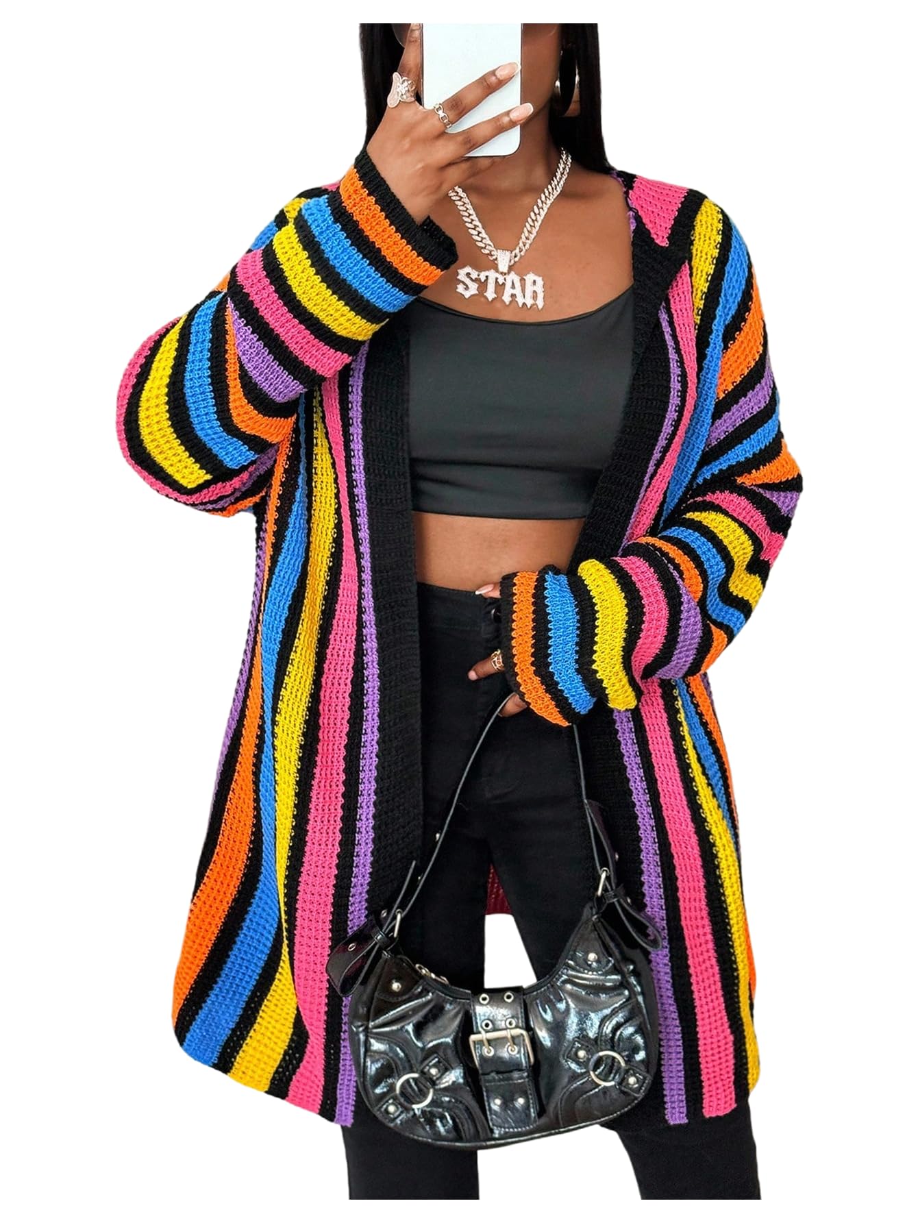 Womens Plus Size Color Block Striped Hoodie Cardigan Open Front Long Sleeve Knit Sweaters Fall Outerwear Coats