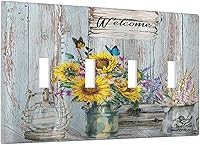 Vista 83 de Placa Cubierta de Interruptor de Luz de Palanca Individual con Diseño de Flor Botánica en Tablero de Madera Rústico Estilo Granja - Placa de Pared