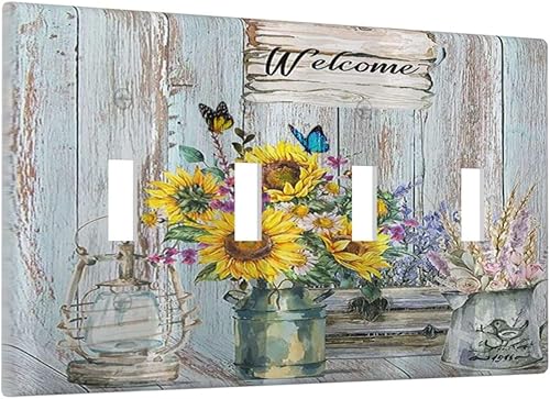 Miniatura 83 de Placa Cubierta de Interruptor de Luz de Palanca Individual con Diseño de Flor Botánica en Tablero de Madera Rústico Estilo Granja - Placa de Pared