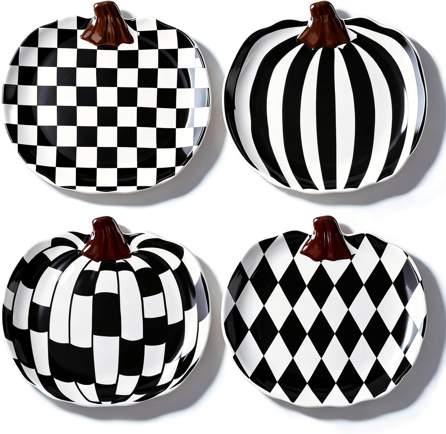 4 Pcs Chinoiserie Blue and White Fall Pumpkin Ceramic Plate 8.6" Decor