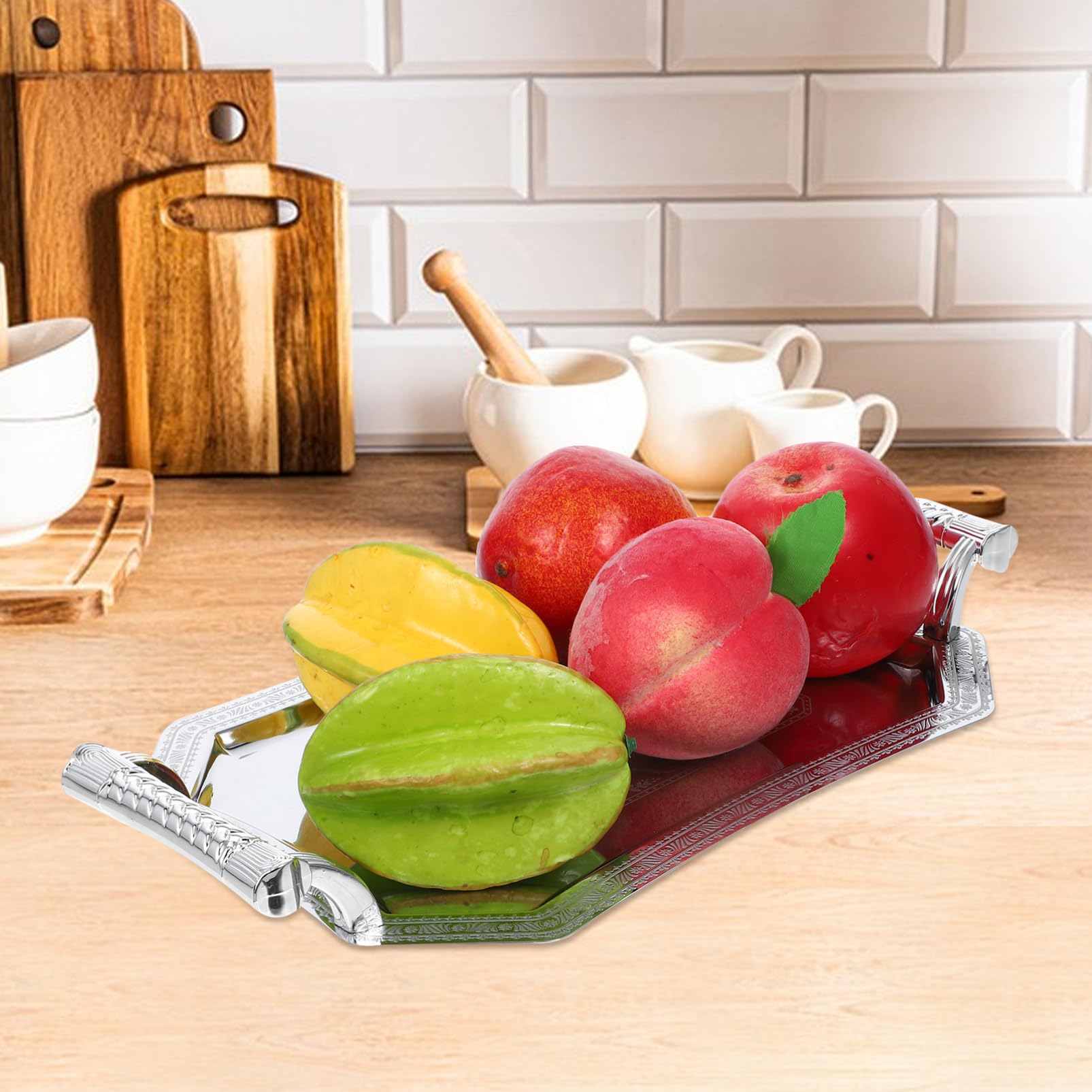 MAGICLULU Vassoio da Portata in Acciaio Inox Stile Europeo per Alimenti Frutta Snack e Dessert Lucidato con Cura Superficie Liscia Adatto per Cucina e Soggiorno