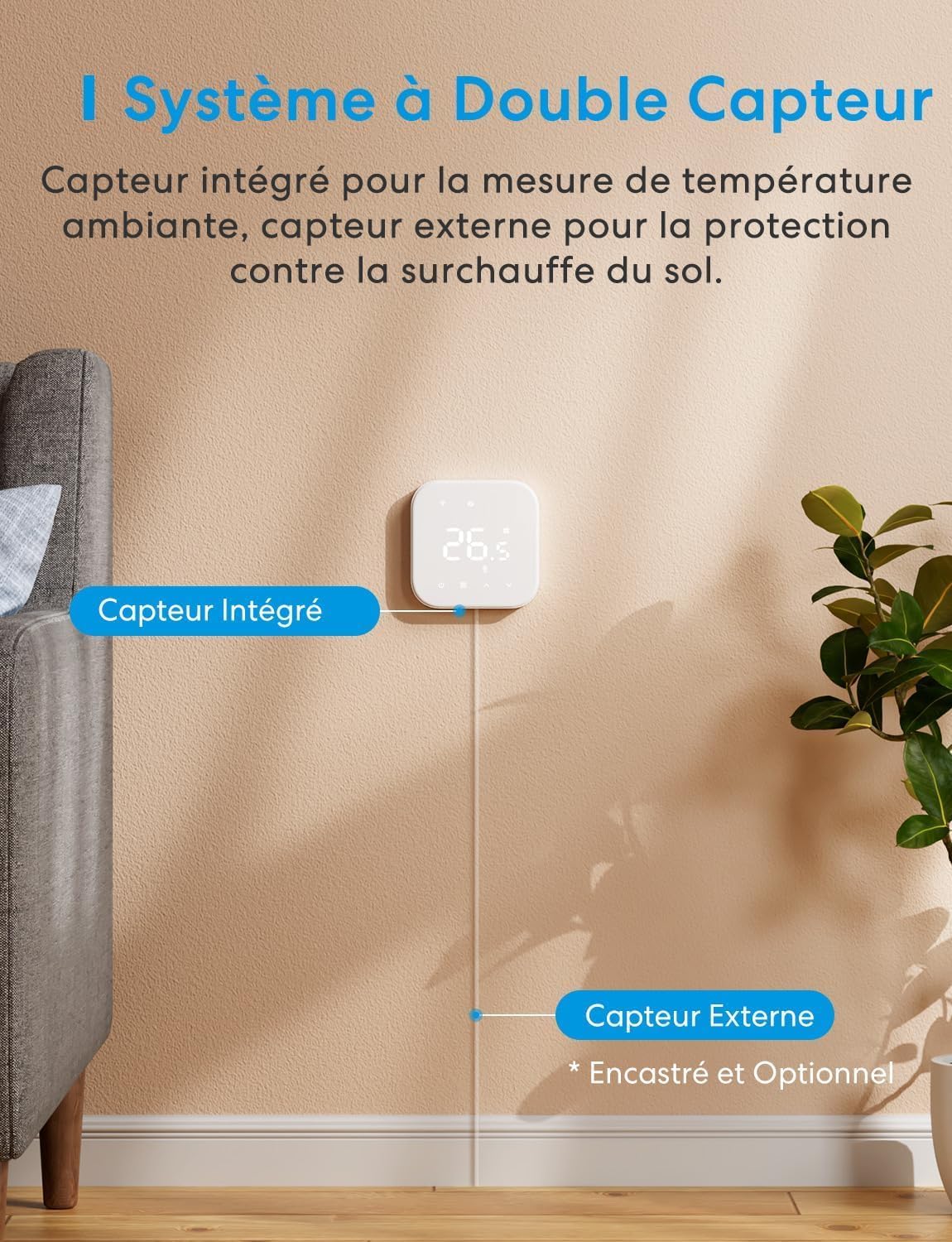 Meross Thermostat Connecté, Thermostat Chauffage Électrique, Thermostats WiFi, 16A, Compatible avec Alexa et Google Home, Commande Vocale et Contrôle à Distance