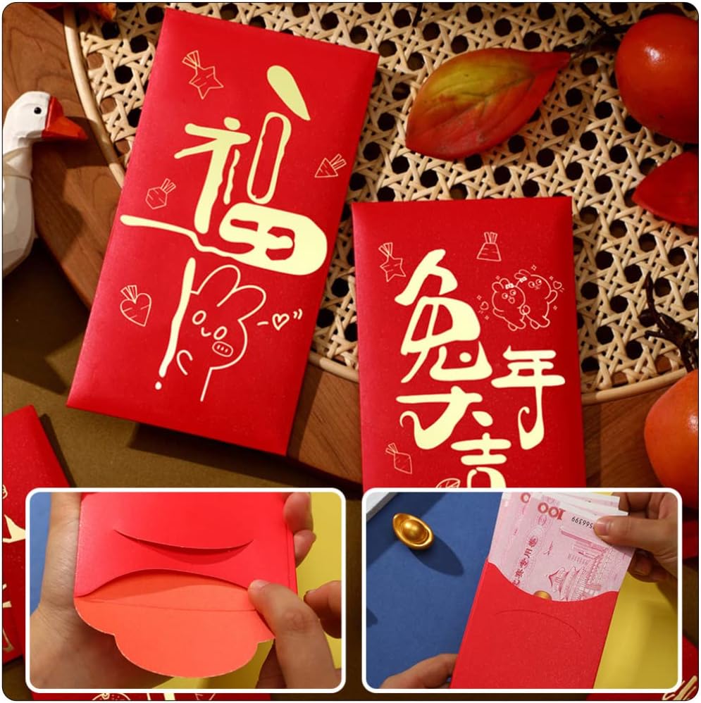 BESTOYARD 60Pcs Chinese New Year Red Envelopes Hong Bao Lucky Money Pockets Red Rabbit Year Money Pockets Envelopes for Spring Festival 2023