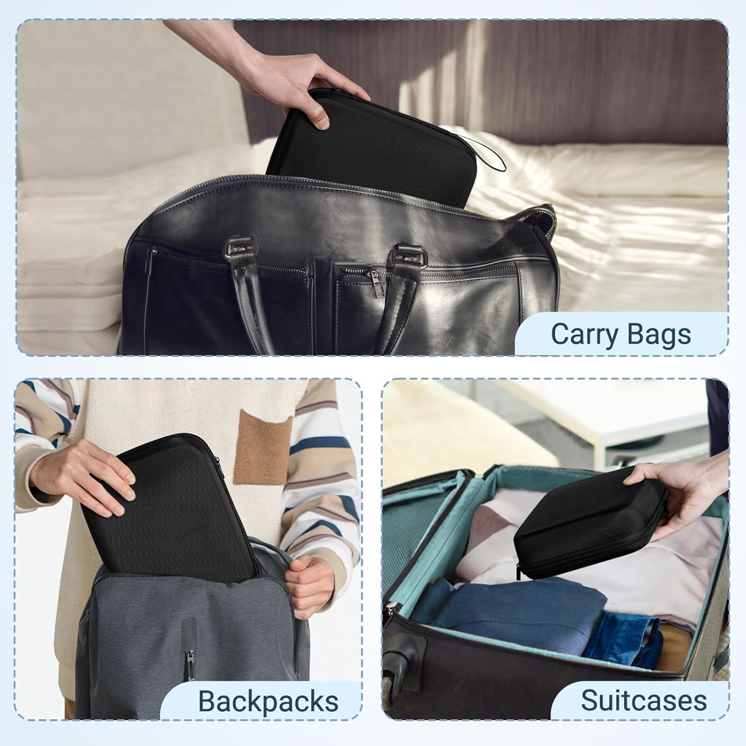 Mkono Travel Sunglasses Organizer Glasses Case Multiple Pairs with Adjustable Slots Portable Eyeglasses Case Storage Box for Men Women, Medium, Black - Image 5