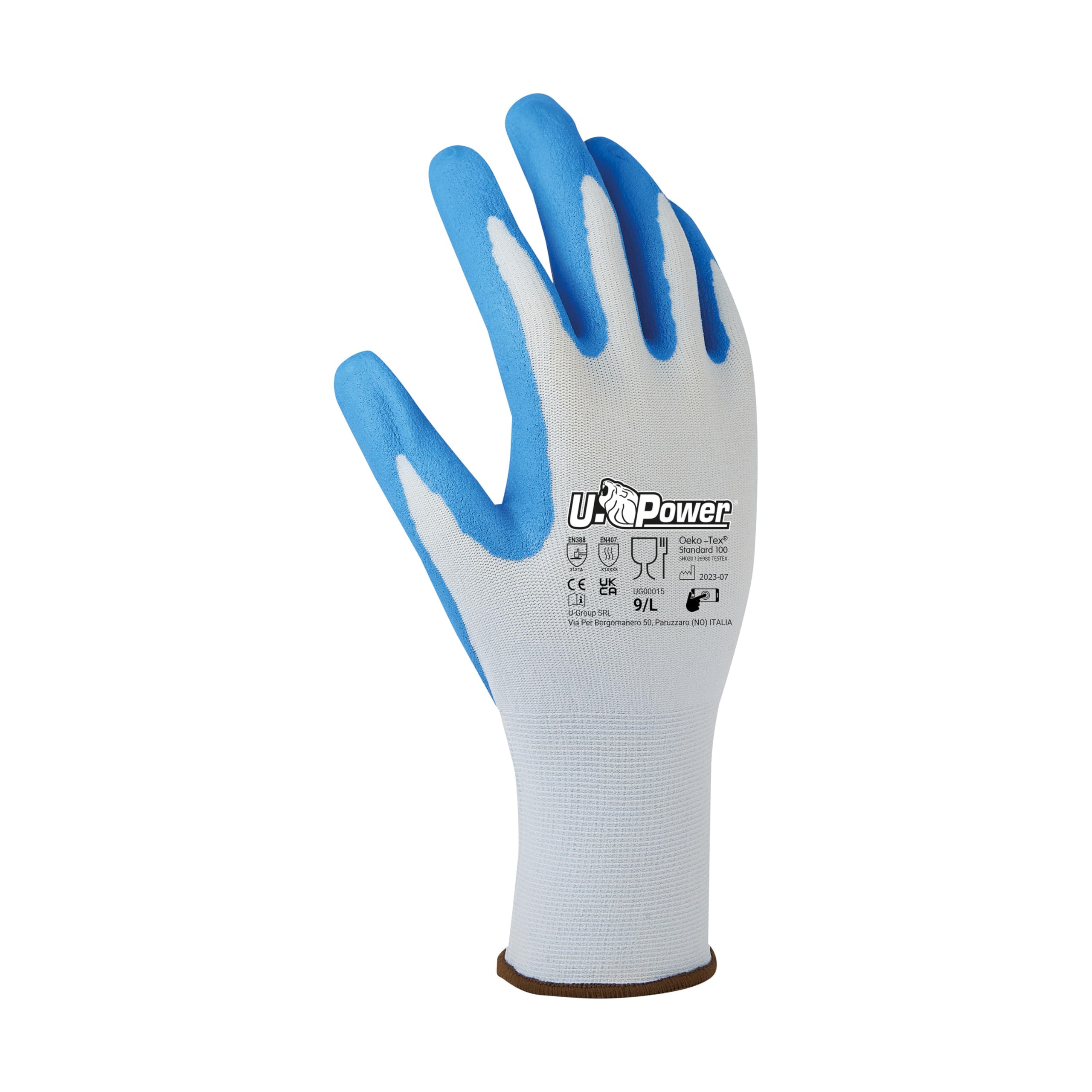 U-Power Lapis rękawice robocze, przeciwwypadowe, materiał Nylon Spandex, rozciągliwe, rozproszenie pianki nitrylowej pianka nitrylowa, ochrona przed zagrożeniami mechanicznymi, szary, jasnoniebieski