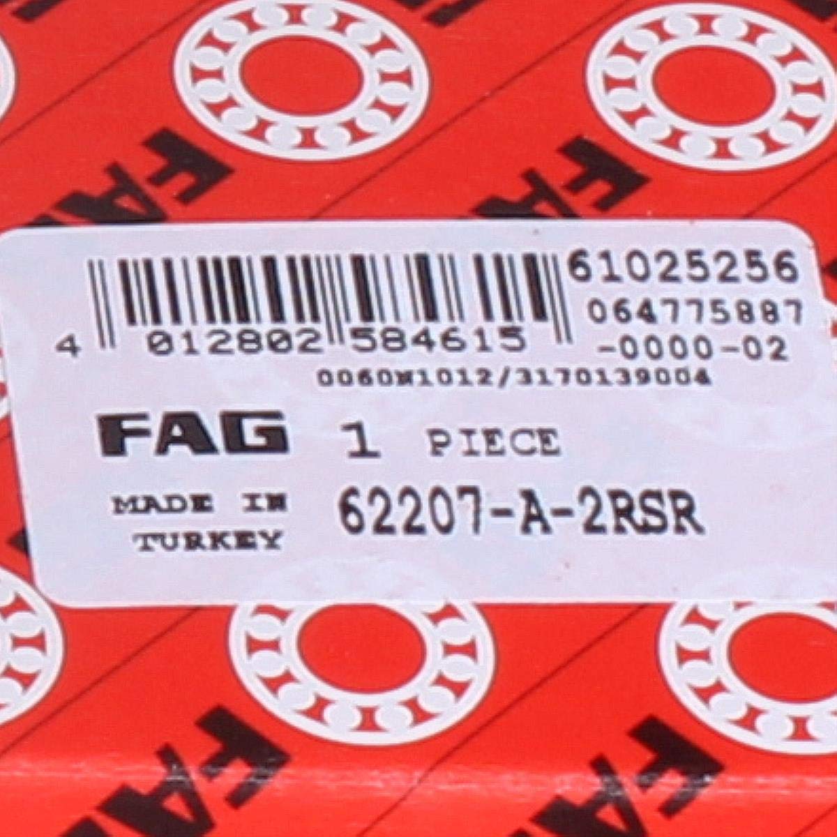 FAG 62207-A-2RSR Cuscinetto a sfere scanalato monopetto foro Ø 35 mm diametro esterno 72 mm velocità massima