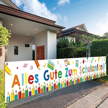 First Day of School Banner Decoration Alles Gute Zum Schulanfang Banner White School Introduction Garland Decoration Set First Day of School Extra Long Background School Child Decoration for