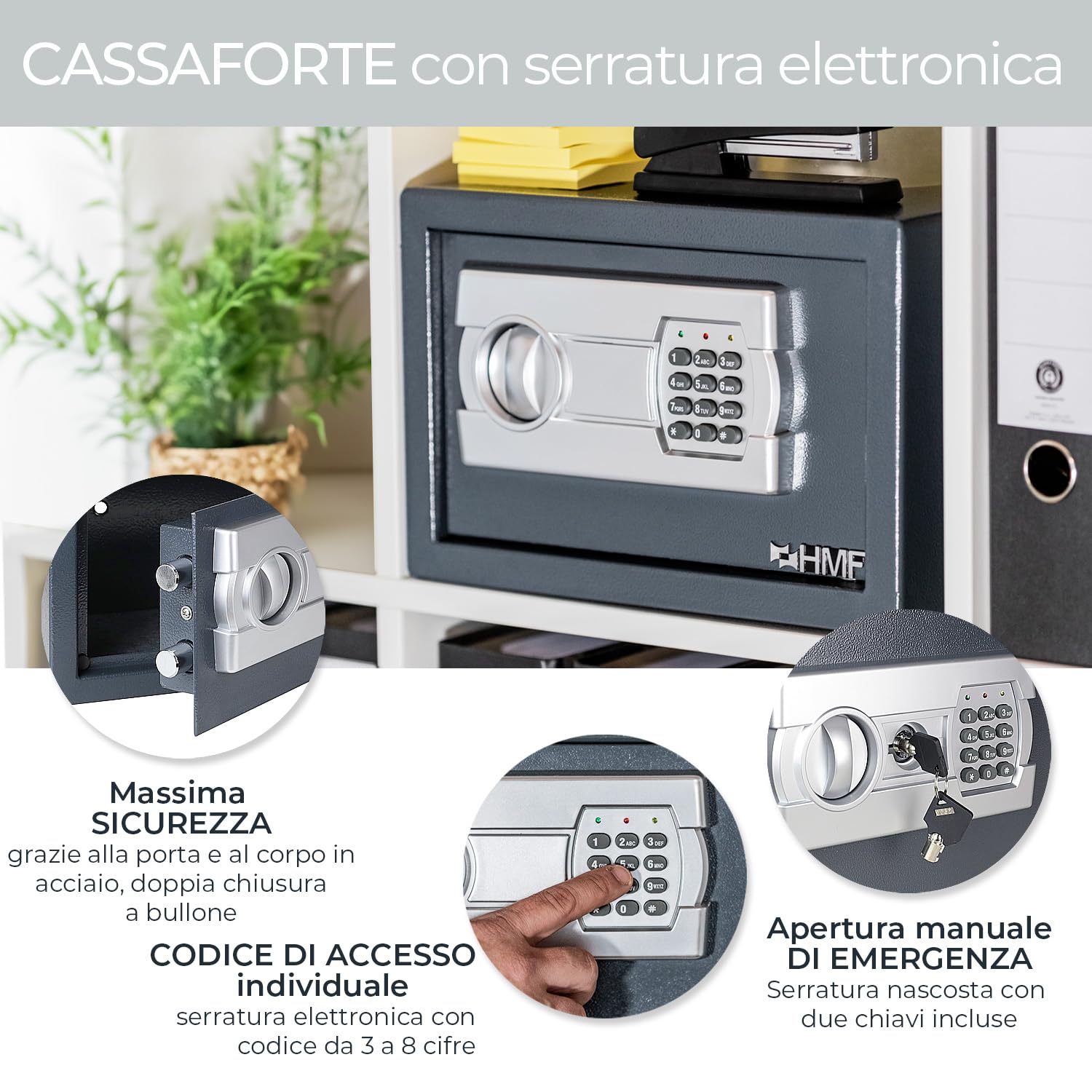 HMF Safe cassaforte per casa, hotel o ufficio, cassaforte da mobile con serratura a combinazione per documenti DIN A5 | 31 x 20 x 20 cm | Antracite