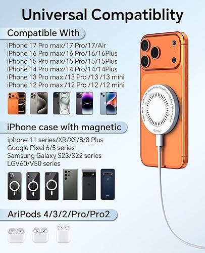 Miniatura 5 de Paquete de 2 cargadores inalámbricos magnéticos MagSafe para iPhone 17 y 16, almohadilla de carga rápida con 2 bloques de carga USB C de Apple