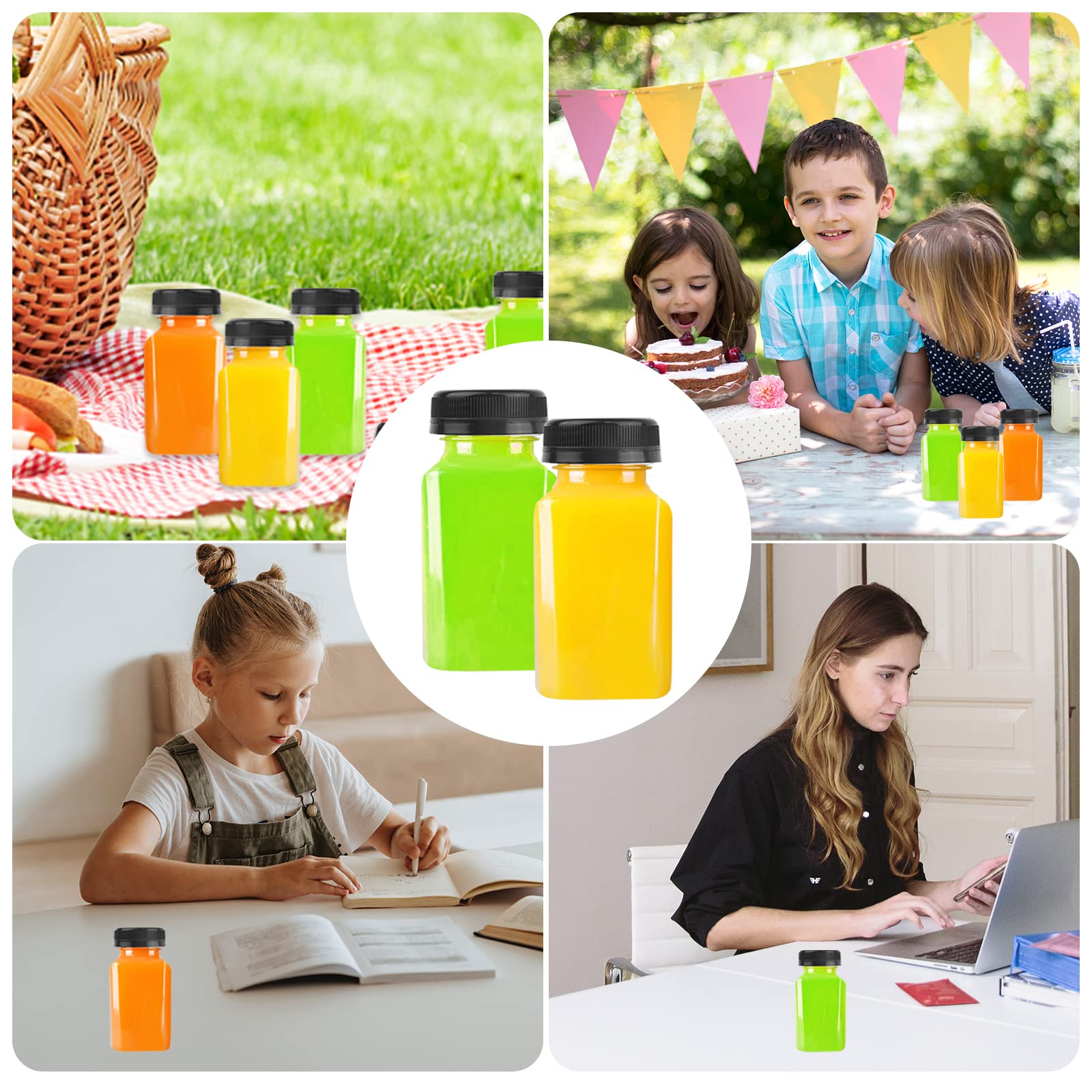 16 Pezzi 150ml bottiglie di succo di plastica con coperchi, Bottiglie di plastica riutilizzabili con coperchi di guarnizione Tamper per latte, succo, frullato, bere