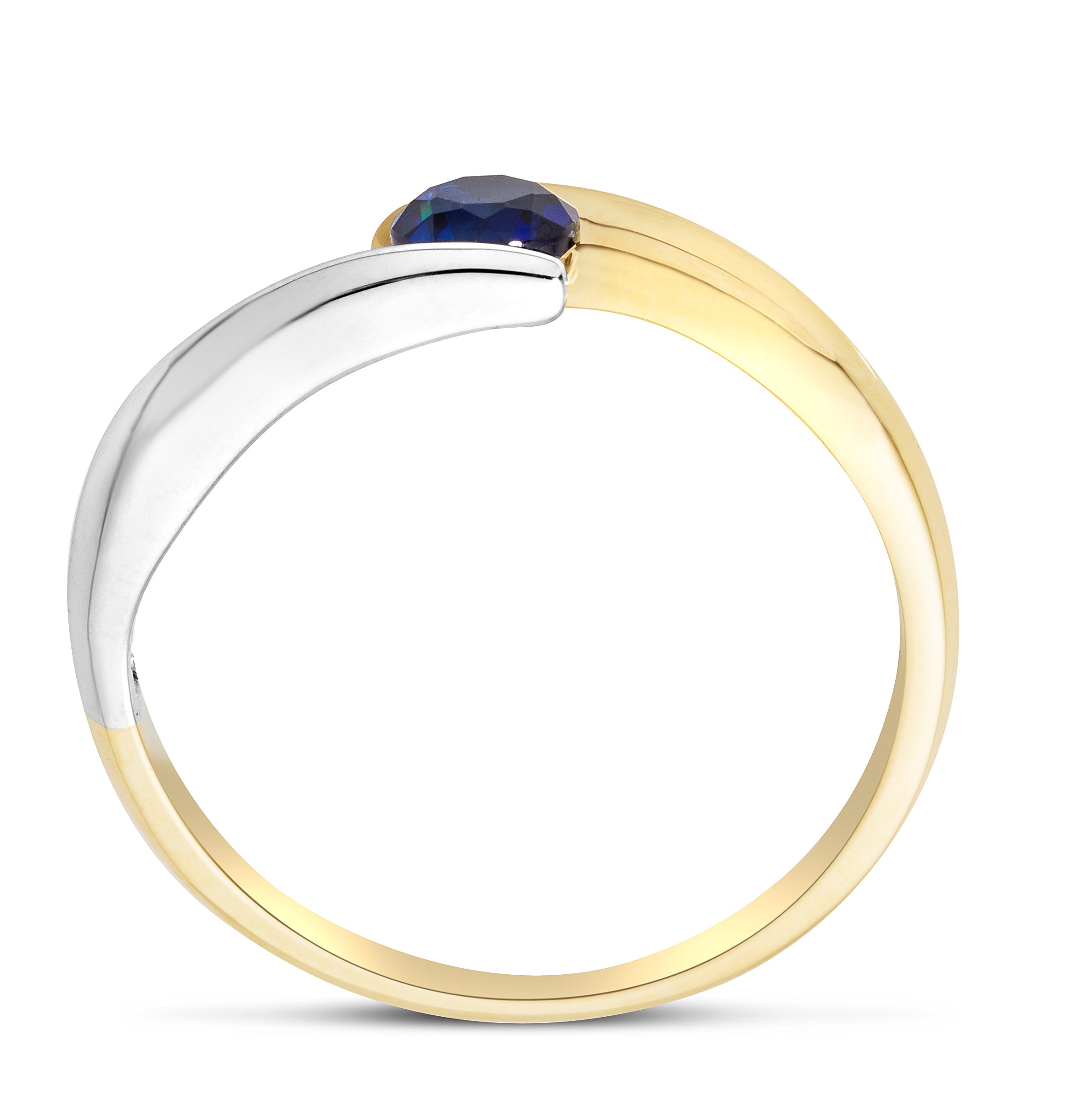 MIORE Ring Damen Bicolor Gelbgold/Weißgold 9 Karat / 375 Gold Solitär Blauer Saphir