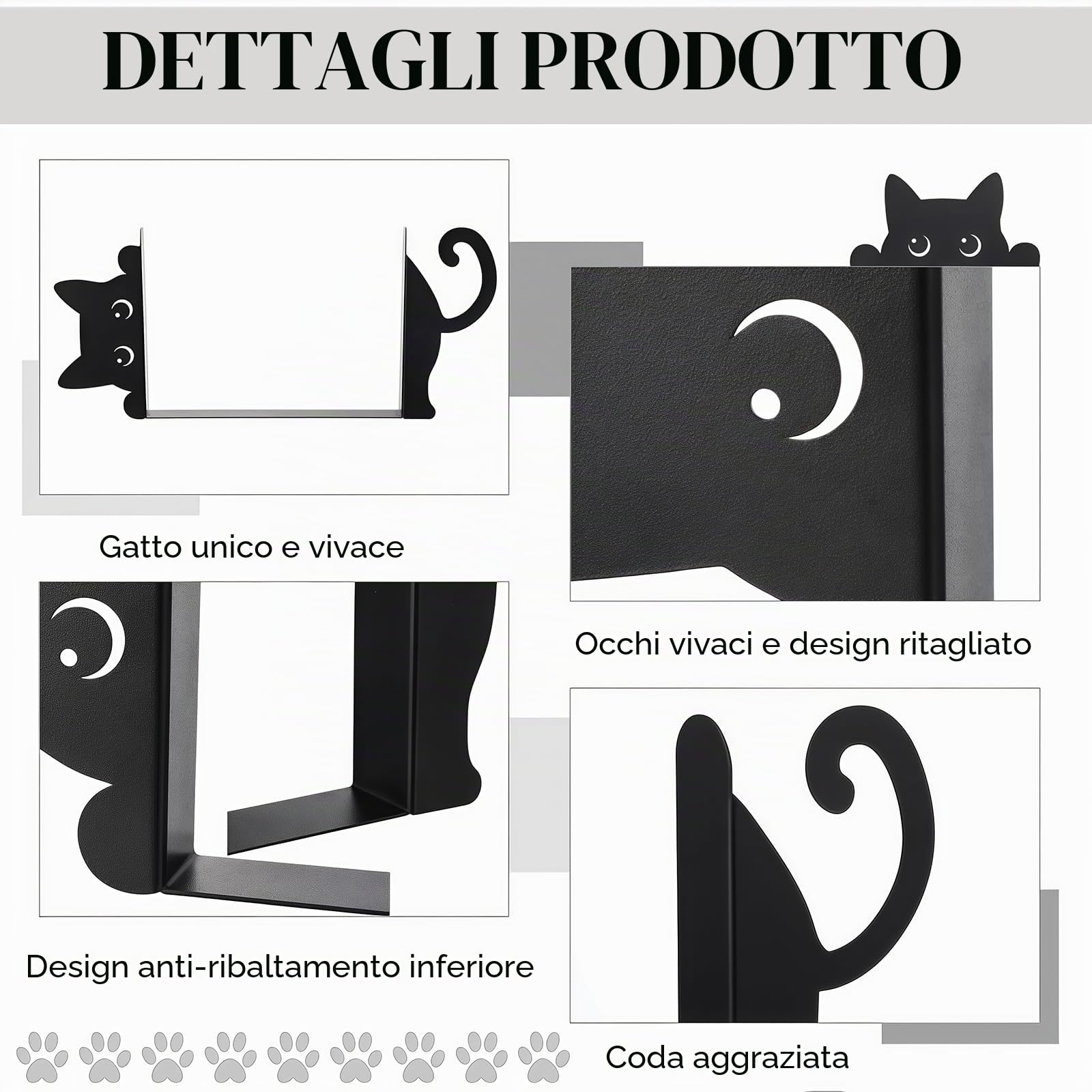 Gatto Curioso Fermalibri in Metallo 2 Stili Decorativi per Casa e Ufficio Regalo Lettori