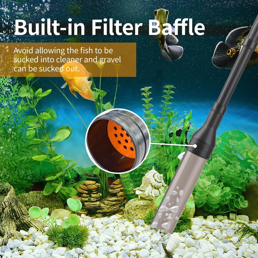 Large Gravel Vacuum for Aquarium, Adjustable Length Manual 256GPH Aquarium Gravel Cleaners, Low Water Level Fish Tank Water Changer with Suction Ball, Use for Fish Tank Cleaning Gravel and Sand