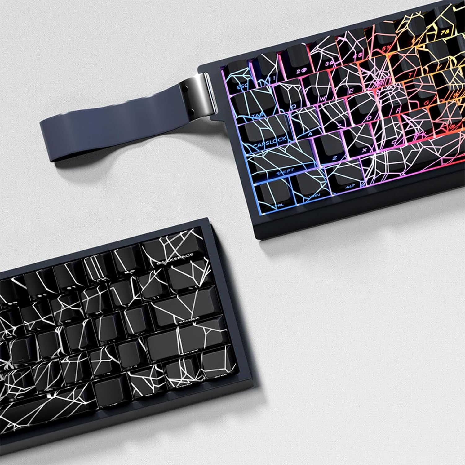 64/74Key Keycaps Customs Spiders Web Keycap Set Side Print Backlit for 60 61 63 64 65 Mechanical Keyboards Translucents Backlit
