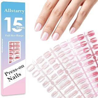 Allstarry 120pcs Cat Eye Press on Nails Pink Glossy Short Square | 15 Full Sizes in 4 Colors, Cateye Effect Fake Nail Tips for Women DIY Manicure Salon