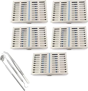 AA PRO German Grade Steel Set of 5 Dental Autoclave Sterilization Cassette Rack Box Tray for 10 Instrument+ 5 Dental 3 PCS Set A+ Quality