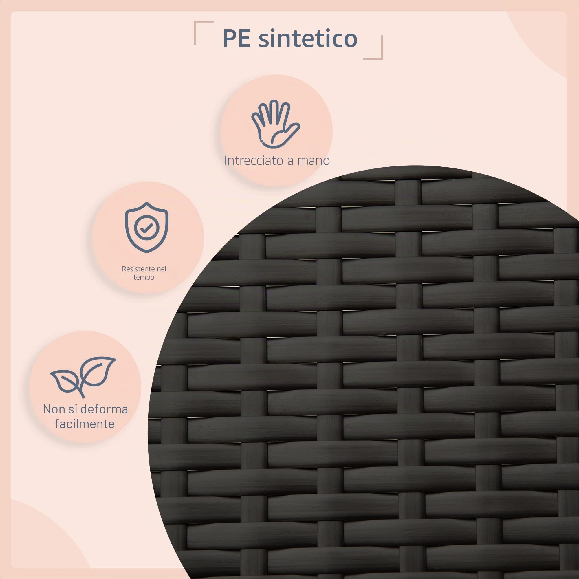 Pawhut Cuccia per cani con cuscino, letto per cani a forma di casa, casa per esterni, telaio in acciaio, PP Rattan, nero, 95 x 69 x 70 cm