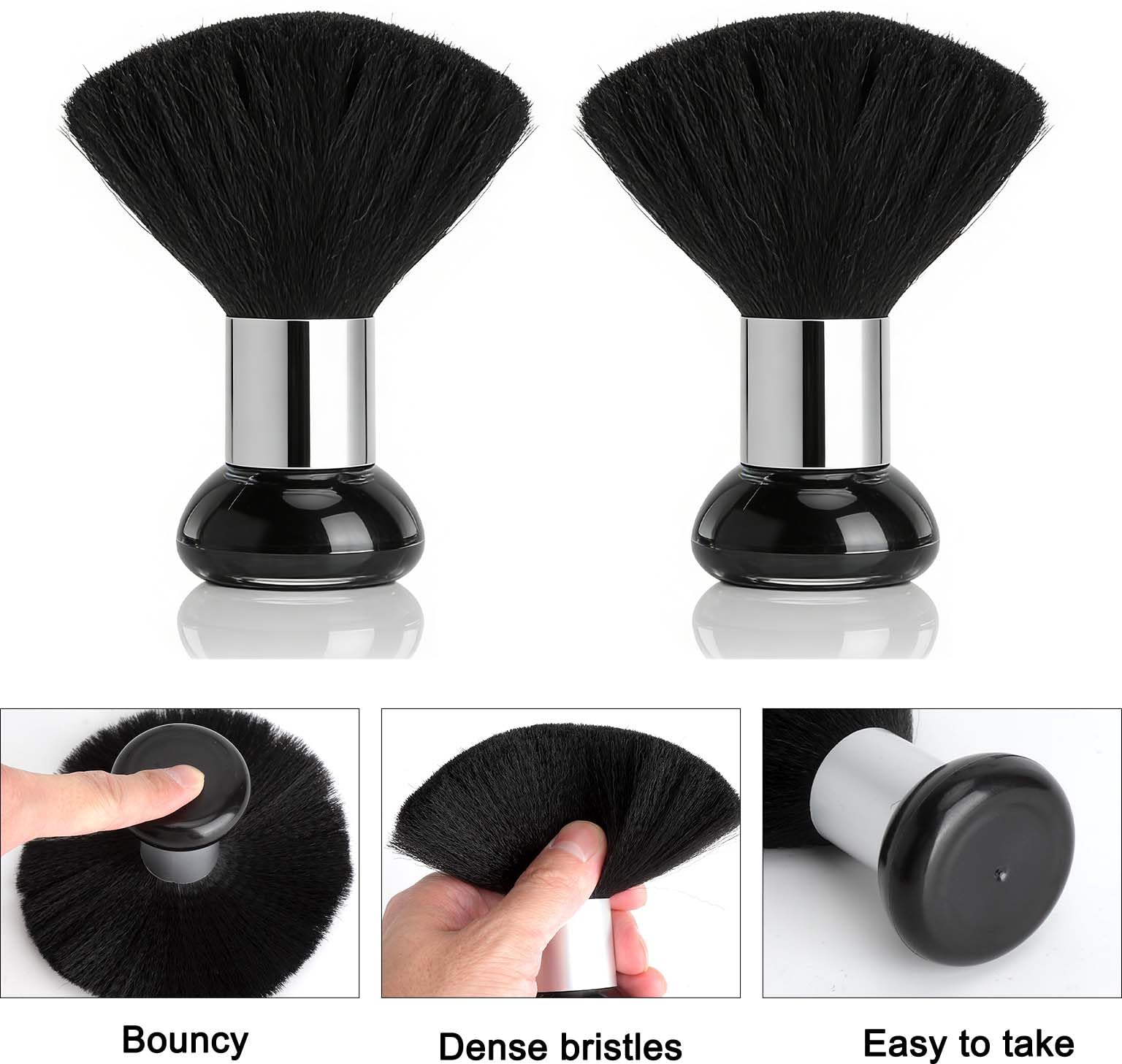 2 Pezzi Spazzola Collo Parrucchiere, Spazzola Capelli Professionale Pennello Collo Barbiere, Spazzola Morbida Alta Densità Per Taglio Capelli Rasatura Pulizia Salone Nero