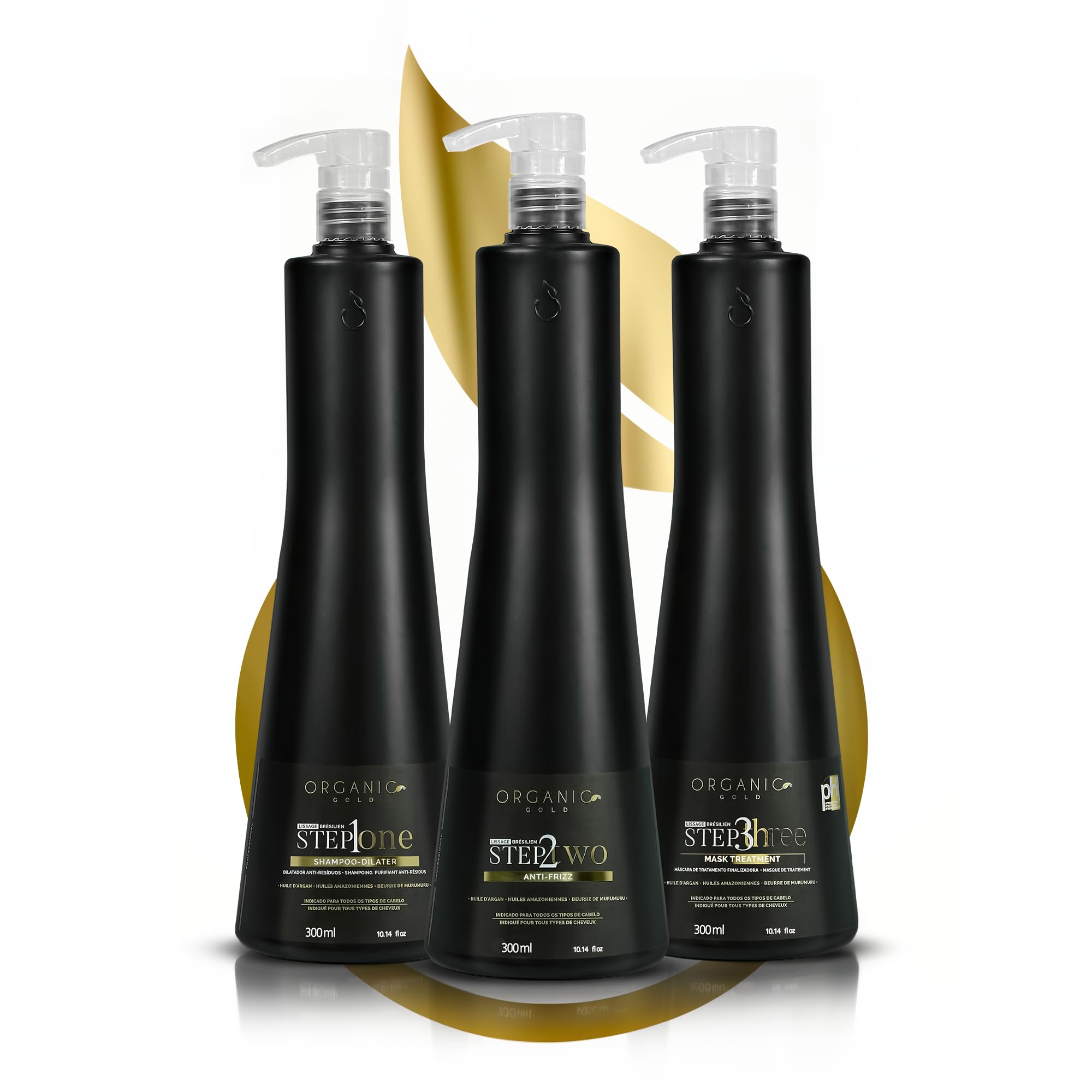 Organic Gold - Kit Lissage Brésilien Professionnel Intense pour Cheveux, 300ml