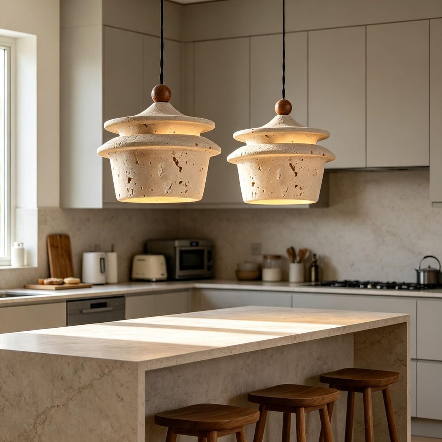 Lampada a sospensione in pietra di travertino naturale 5,9 in